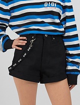 LANYARD POINT DENIM SHORTS-BLACK-̹