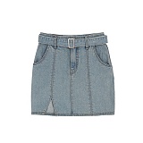 SQUARE BELT STICH DENIM SKIRTS-BLUE-̹