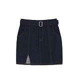 SQUARE BELT STICH DENIM SKIRTS-INDIGO-̹